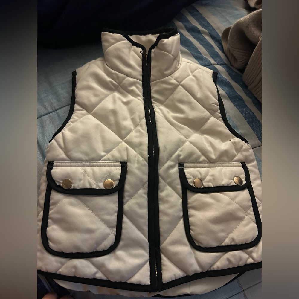 White Quilted Vest with Black Trim for girls